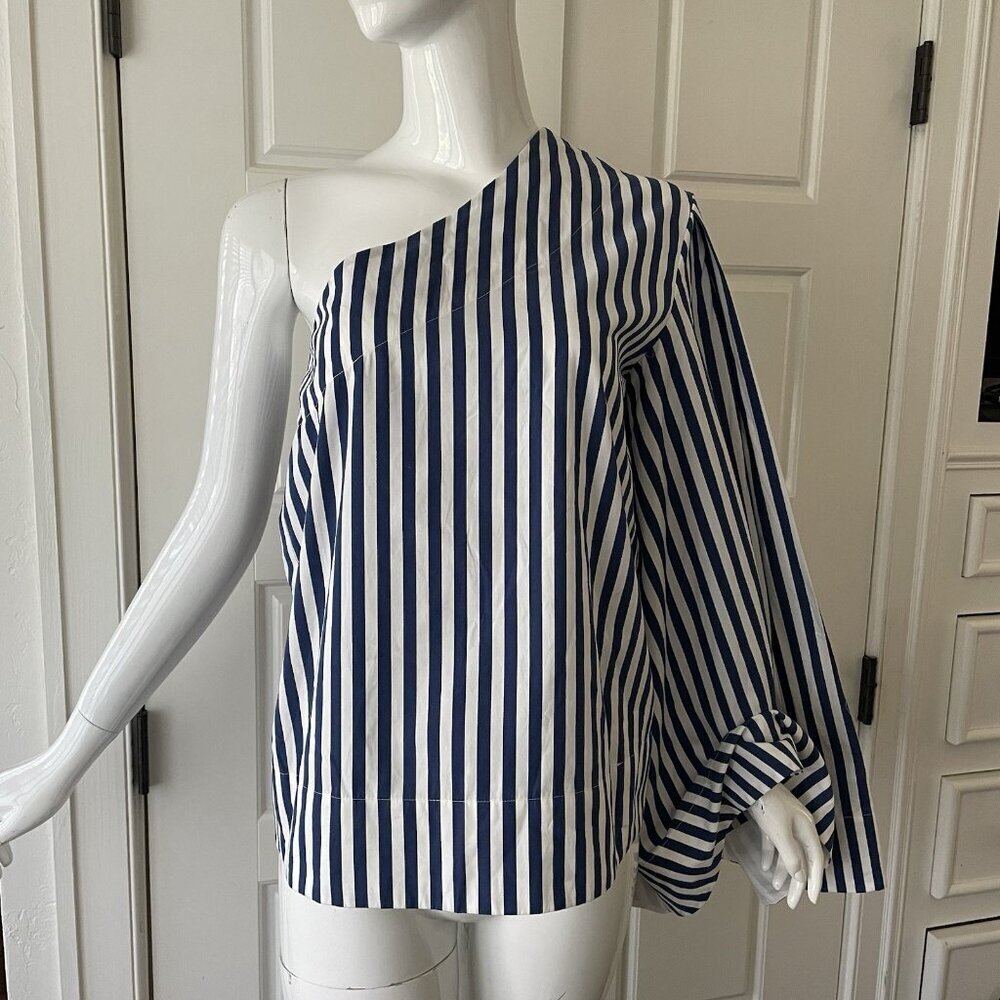 SOLACE LONDON “Freja” Top Blue And White Stripe US 2 Architectural Statement
